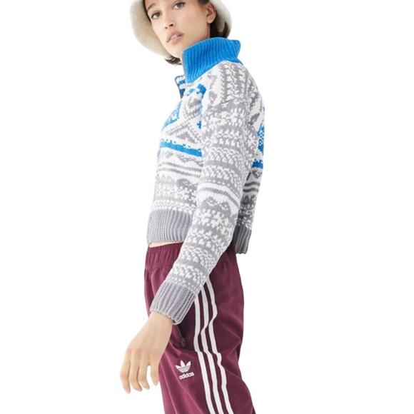 Urban Outfitters Scout Shrunken Snowflake Blue and Gray Zip Front Sweater Size M - Picture 8 of 10